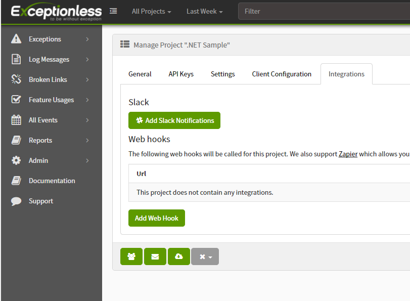 Exceptionless Slack setup